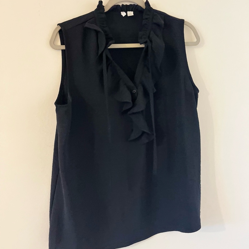 Cato Black Ruffle Sleeveless Blouse